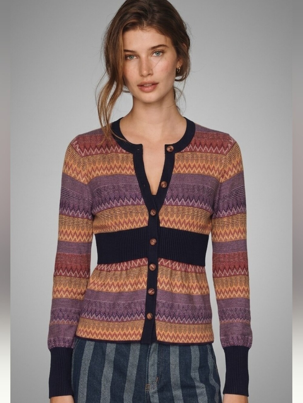 Anthropologie Moth Fiamma Chevron Knit Cardigan Small @L1